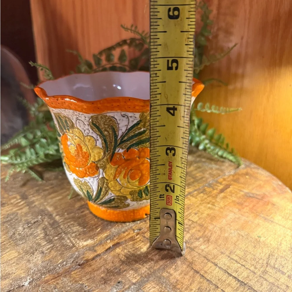 Vintage Italian Fat Lava Planter | 1960s Mid Century Floral Cachepot